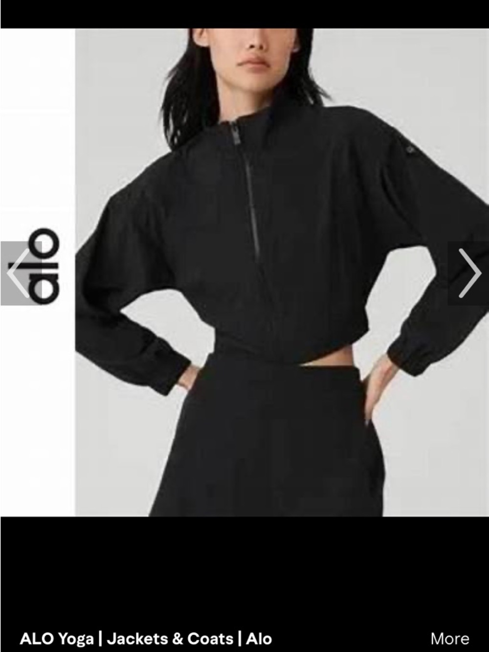 ALO Yoga Women’s Black Cropped Zip Clubhouse Jacket